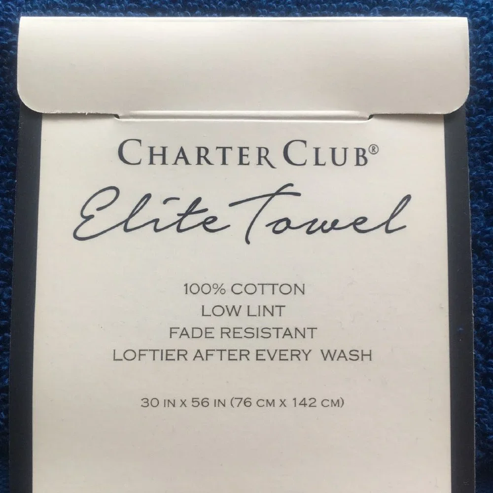2 new INDIGO BLUE Charter Club Elite 100% Hygro Cotton 30x56 inch BATH TOWELS
